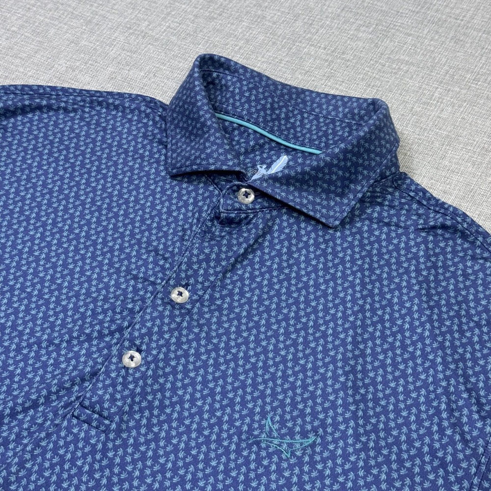 Johnnie-O Leaf Print Polo Featherweight Golf Shirt Men S Blue UPF 50 Performance